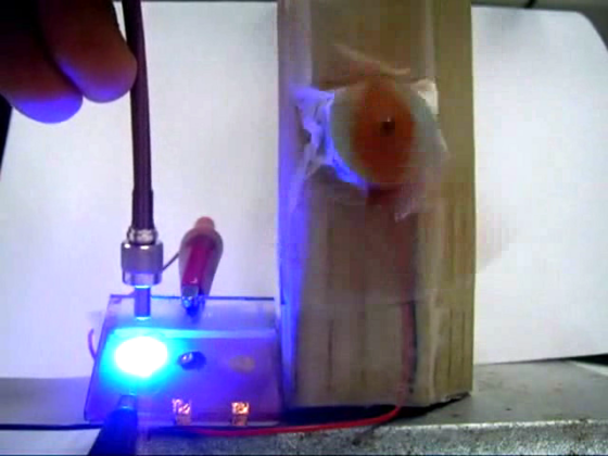 OPV in operation (blue light via LED)